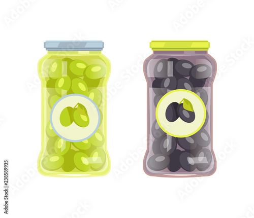 Olives in Jar with Cover, Canned Healthy Food Set