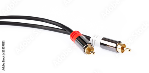 RCA Audio Plug cable 3.5mm isolated on white background photo