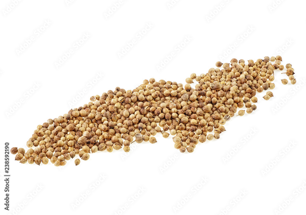 Pile of coriander seeds isolated on white background Pile of coriander seeds isolated on white background