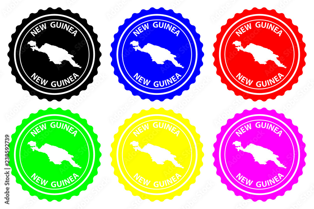 New Guinea - rubber stamp - vector, New Guinea map pattern - sticker - black, blue, green, yellow, purple and red New Guinea - rubber stamp - vector, New Guinea map pattern - sticker - black, blue, green, yellow, purple and red