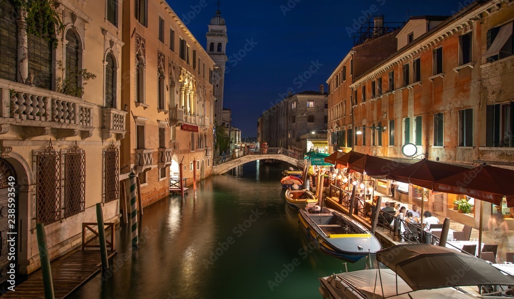 Italy beauty, night canal street in Venice, Venezia