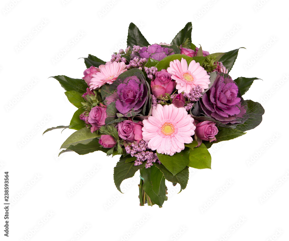 Bouquet of different purple flowers on a white background Bouquet of different purple flowers on a white background
