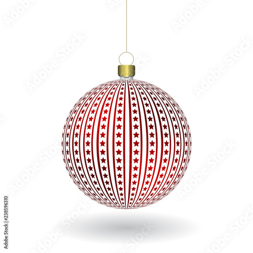 Red Christmass ball hanging on a golden chain