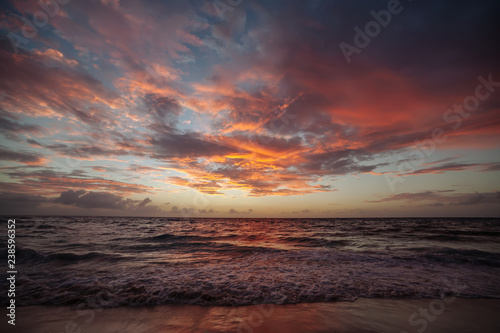 Sunrise over the ocean in Cancun. Mexico