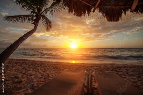 Sunrise over the ocean in Cancun. Mexico