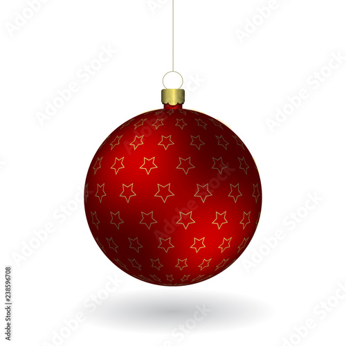 Red Christmass ball hanging on a golden chain