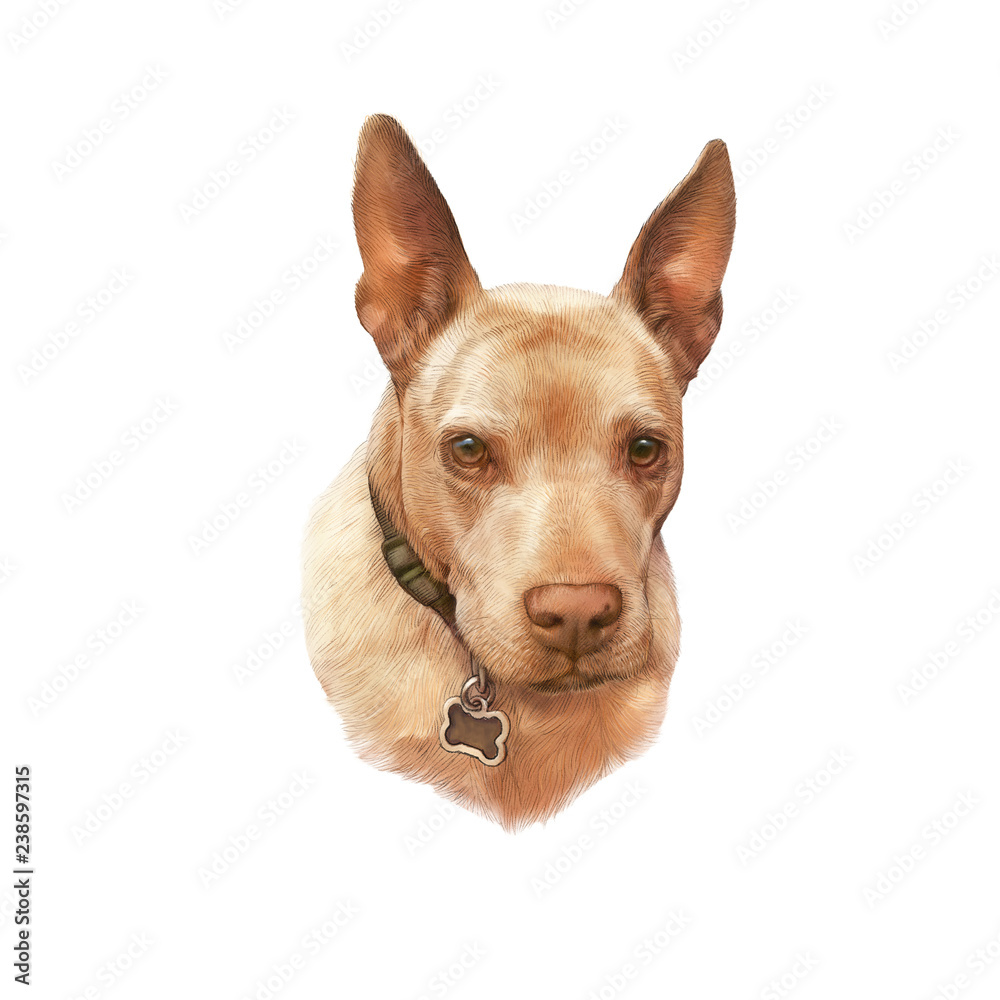 Red dog isolated on white background, man's best friend. Animal collection: Dogs. Realistic Art Portrait - Hand Painted Illustration of Pets. Art background for banner, cover, pillow. Design template