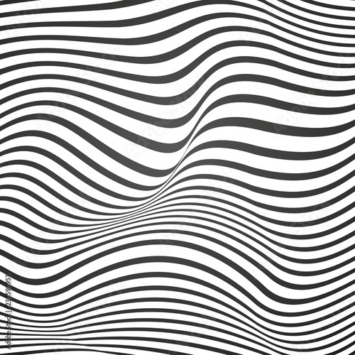 Black and white curved lines, surface waves, vector design background