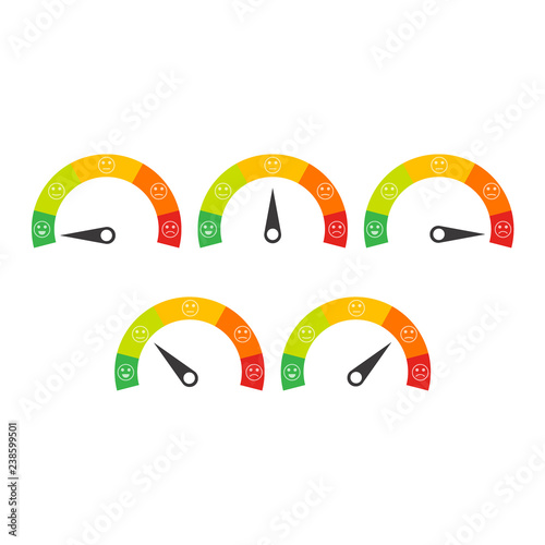 Set of speedometer buttons with one to six fields and additional explanation boxes
