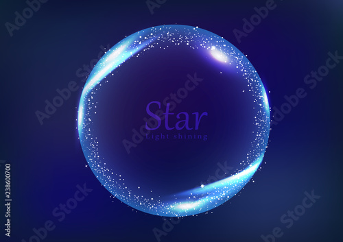 Star frame galaxy and space banner concept, circular ring light shining glowing scatter bright neon celebration banner abstract background vector illustration