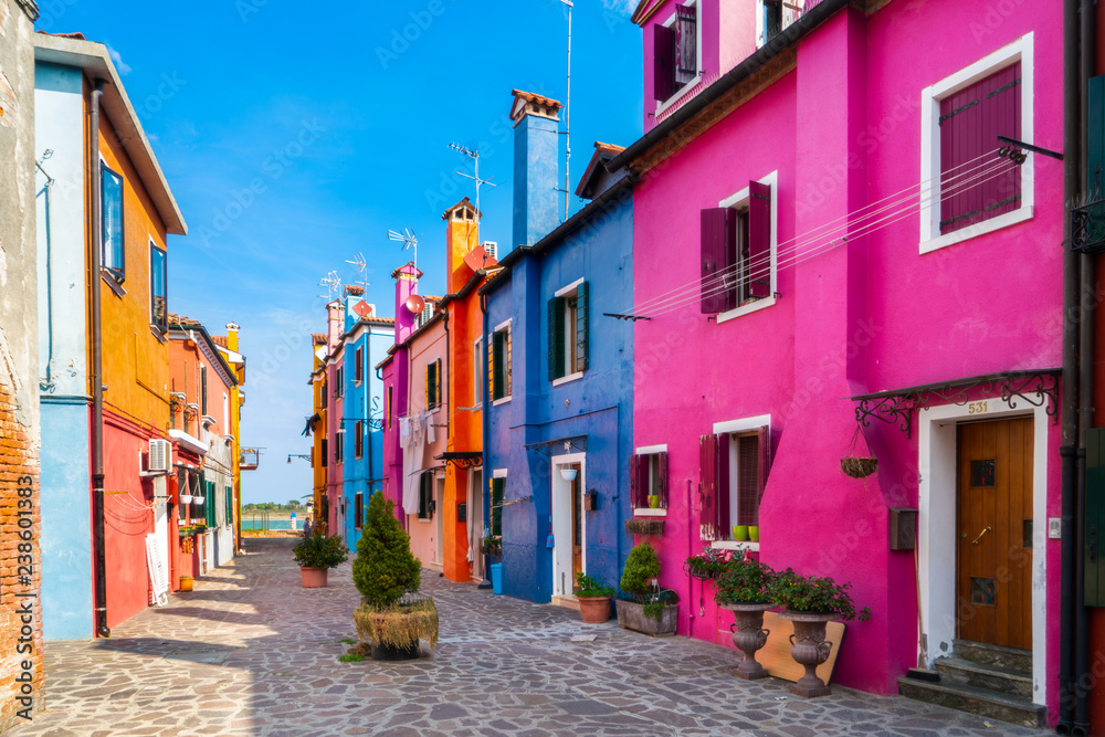 Colorful houses in Burano Venice Italy