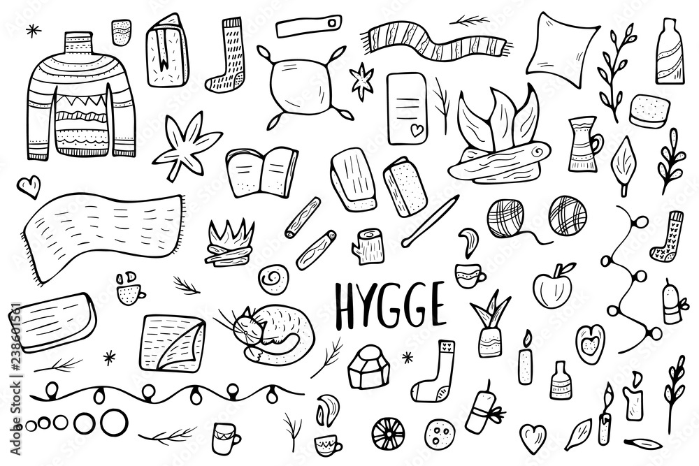 Obraz premium Hygge concept. Vector isolated symbols.