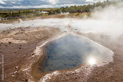 Geothermic pools with hot steam in Strokkur area, Iceland