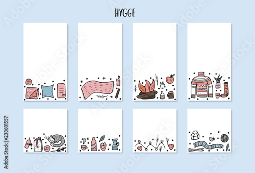Hygge concept. Vector cozy isolated symbols.