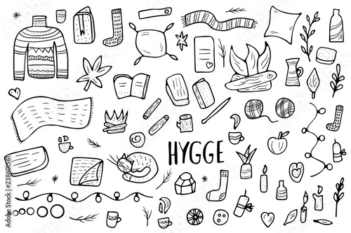 Hygge concept. Vector isolated symbols.
