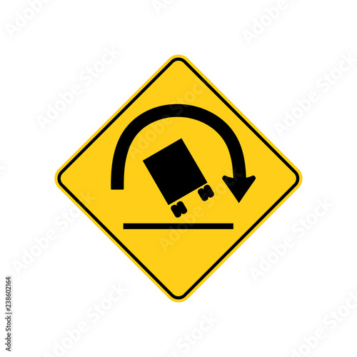 USA traffic road sign. right curve ahead,truck rollover warning. vector illustration photo
