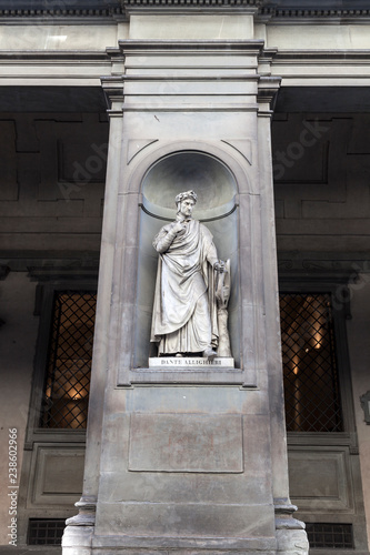Statue of Petrarch, Florence on the facade of the Uffizi gallery in Florence