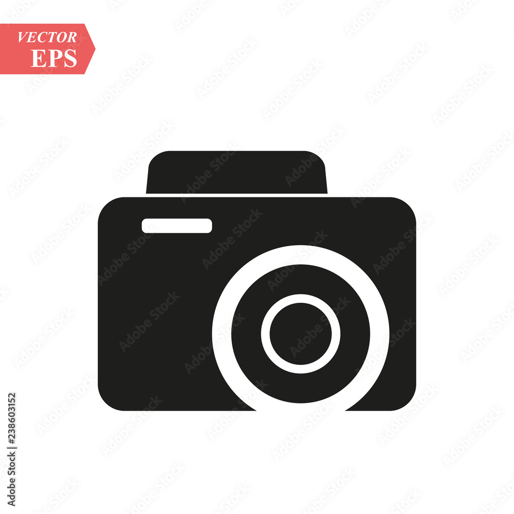 Camera icon, flat photo camera vector isolated. Modern simple snapshot photography sign. Instant Photo internet concept. Trendy symbol for website design, web button, mobile app. Logo illustration Camera icon, flat photo camera vector isolated. Modern simple snapshot photography sign. Instant Photo internet concept. Trendy symbol for website design, web button, mobile app. Logo illustration