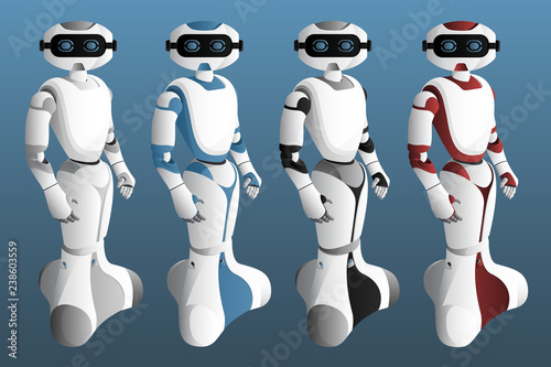 Set of realistic robots. Vector illustration
