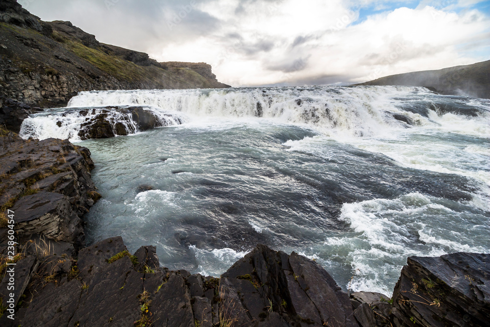 Gullfoss waterfall in Iceland, golden circle route Gullfoss waterfall in Iceland, golden circle route