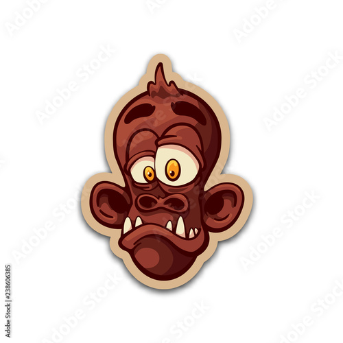 Brooding monkey sticker. Isolated vector illustration.