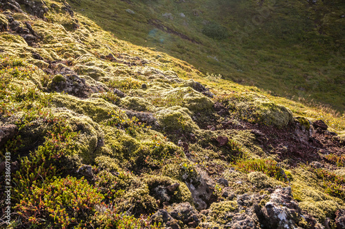 Landscape near Kerid crater in Iceland, evening time