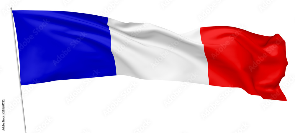 Long national flag of France with flagpole. Long national flag of France with flagpole.
