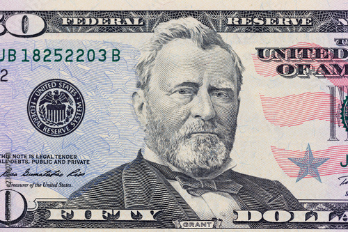 Ulysses S. Grant on the 50 dollars bill macro photo. United States of America currency detail.