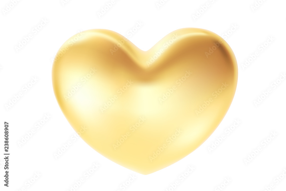 Golden heart isolated on white background. St valentine's symbol. 3d realistic Illustration with a gold valentine heart. Golden heart isolated on white background. St valentine's symbol. 3d realistic Illustration with a gold valentine heart.