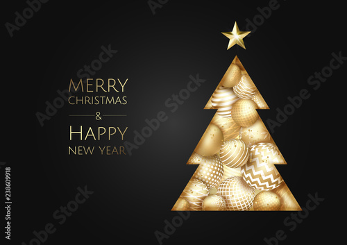 Merry Christmas and Happy New Year. Vector modern template card. Abstract geometric christmas tree.
