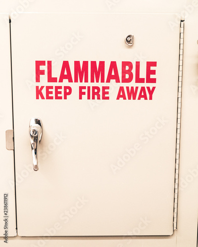 A chemical cabinet in a research laboratory that is designed to keep flammable material away from outside contact. 