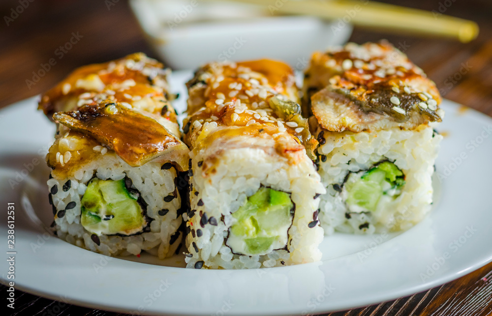 sushi rolls with eel sushi rolls with eel
