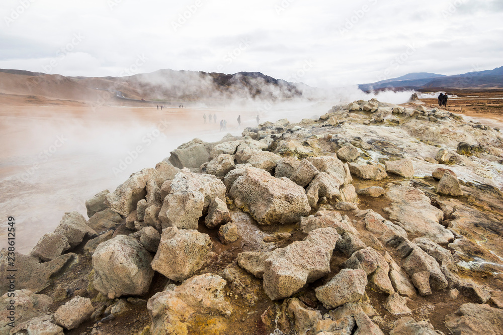 Hverir landscape of hot geothermic activities in Iceland