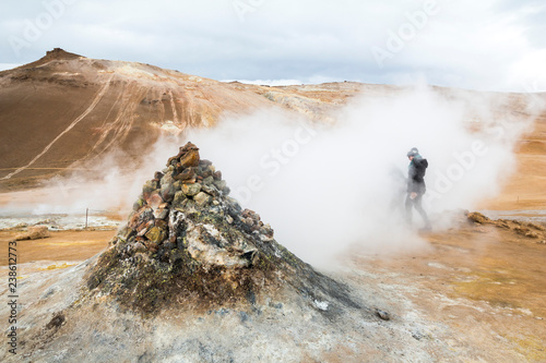 Hot water steam on Hverir, myvatn, Iceland photo