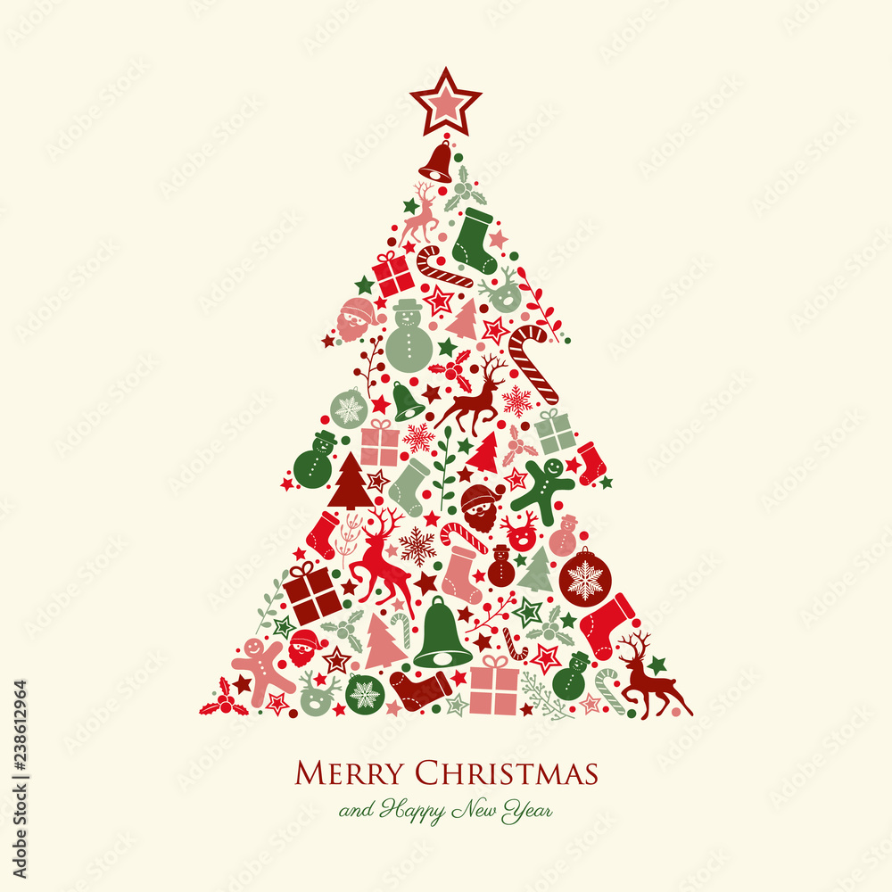 Concept of Christmas card with oraments. Vector.