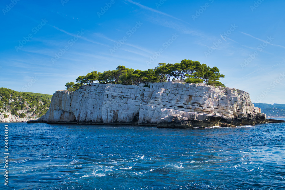 Calanques National Park, France: stone wall along the Mediterranean coast