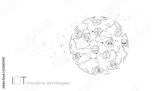 Planet Earth internet of things icon innovation technology concept. Wireless communication network IOT ICT. Intelligent system automation white modern AI computer online vector illustration