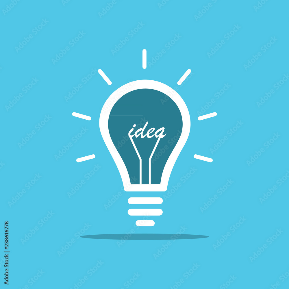 Illustration of light bulb icon on white blue background Illustration of light bulb icon on white blue background