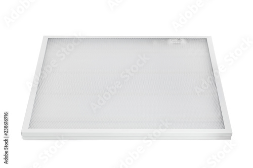 Ceiling square office led lamp panel isolated at white background.