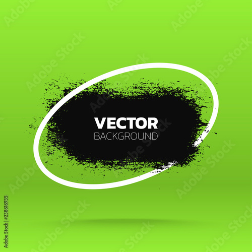 Grunge background. Brush black paint ink stroke over ellipse frame. Vector illustration