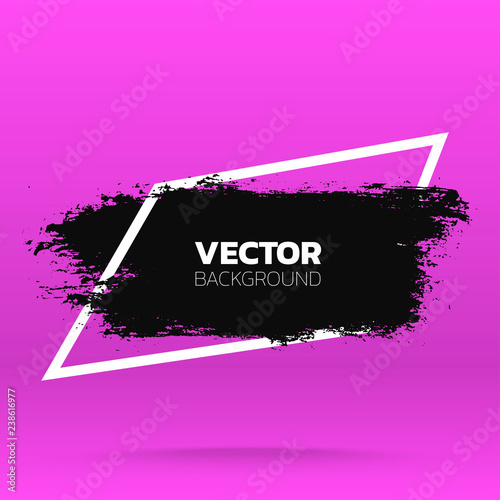 Grunge background. Brush black paint ink stroke over rombic frame. Vector illustration