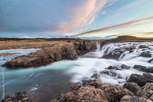 River landscape and fabulous waterfalls in Icelandic lands
