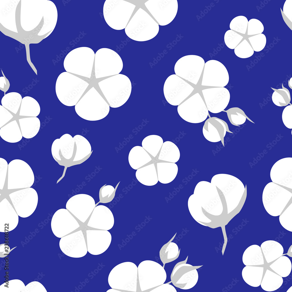 Fototapeta premium Cotton bolls or flower seamless pattern. Vector illustration in flat style