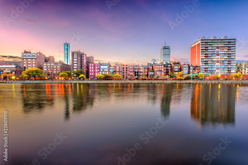 Boston, Massachusetts, USA skyline on the Charles River at dawn. photo