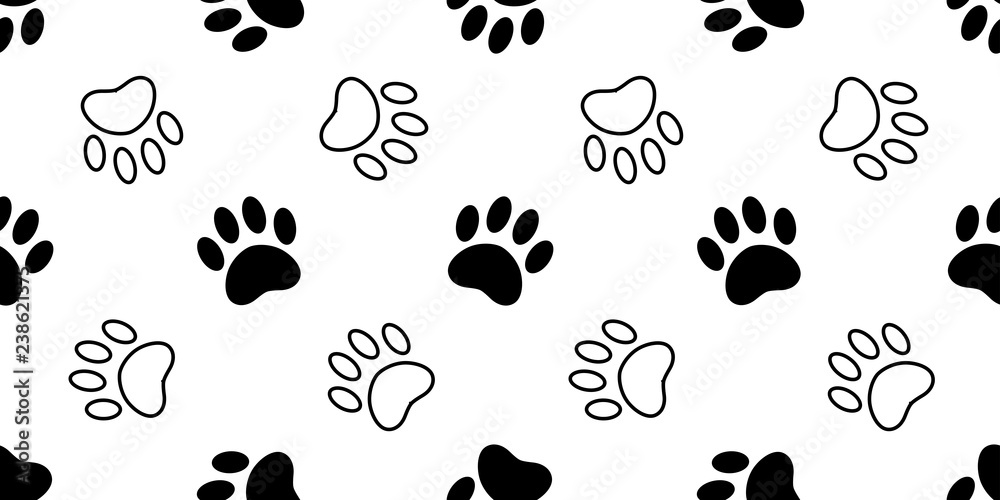 Fototapeta premium Dog Paw seamless pattern vector footprint cat bear kitten puppy scarf isolated cartoon tile background repeat wallpaper illustration