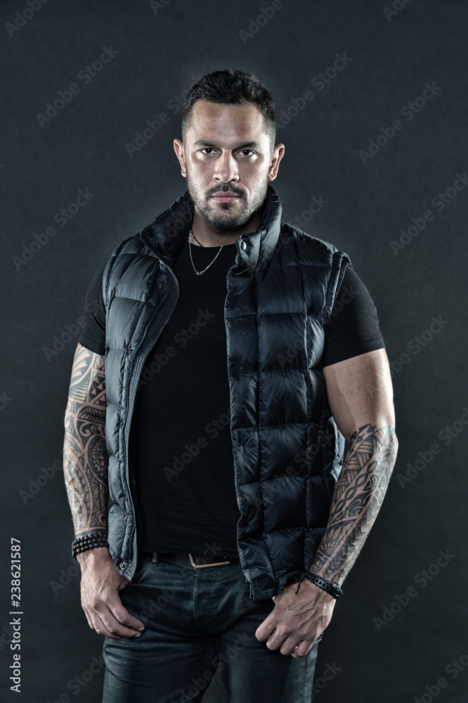 Brutal strict macho with tattoos. Masculinity and brutality. Tattoo brutal  attribute. Tattoo culture concept. Man brutal unshaven hispanic appearance  tattooed arms. Bearded man posing with tattoos Stock-bilde | Adobe Stock