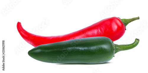 Fresh hot red and green chili peppers isolated on white background with clipping path