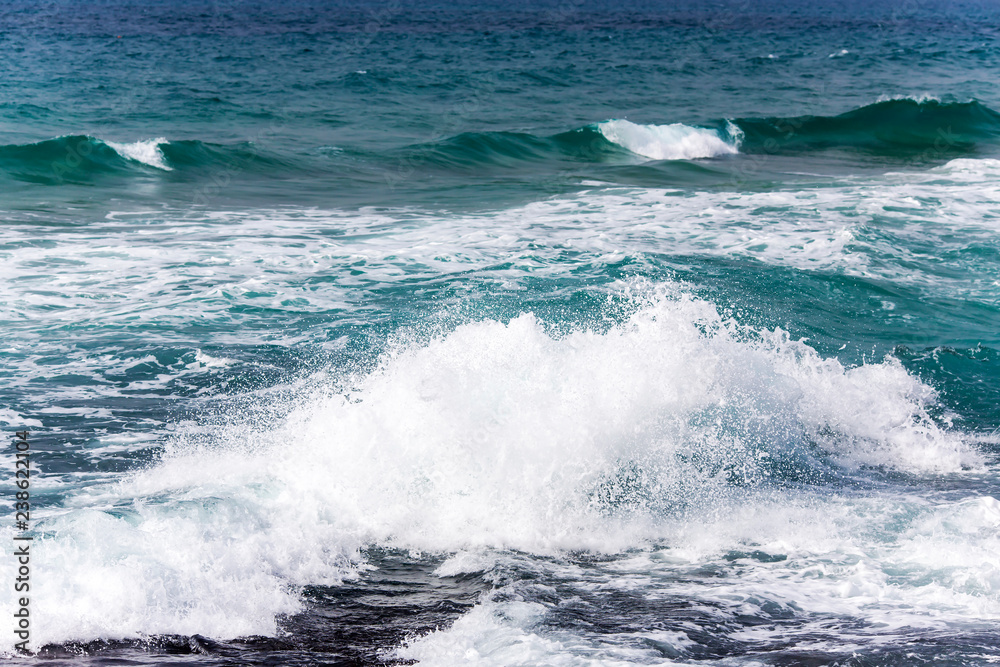 Mediterranean sea with waves in Tel Aviv, Israel. Deep blue sea. Mediterranean sea with waves in Tel Aviv, Israel. Deep blue sea.