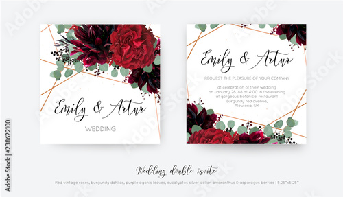 Wedding vector Floral invite, invitation save the date card design. Watercolo...