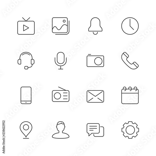 Mobile user interface icons. Editable stroke.